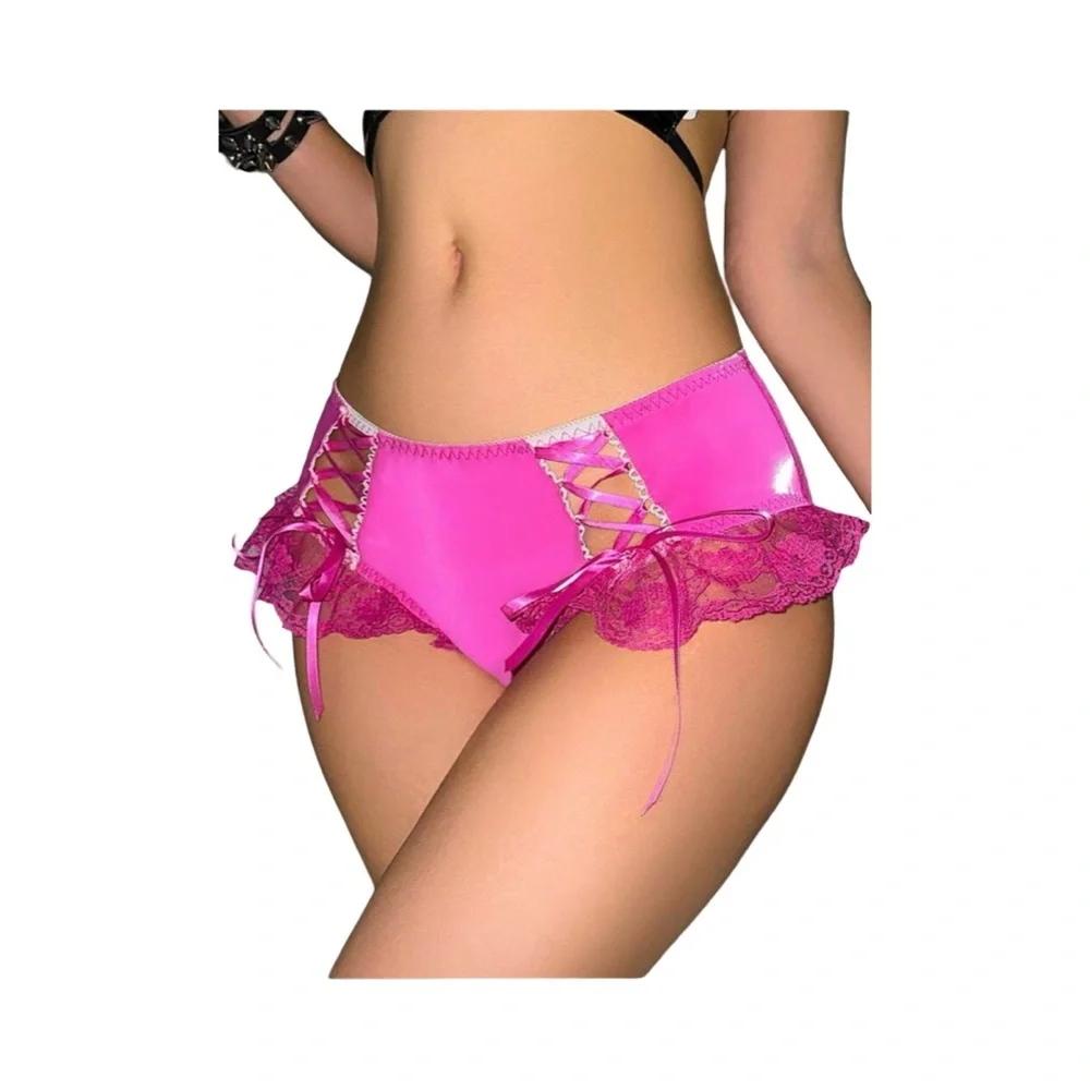 Pink Lace-Up High-Waisted Lingerie - Picture 10 of 12